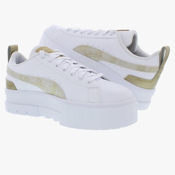 Puma Womens Mayze Glam White/Sand Dune Size: 8 white gold metallic - Picture 2 of 4